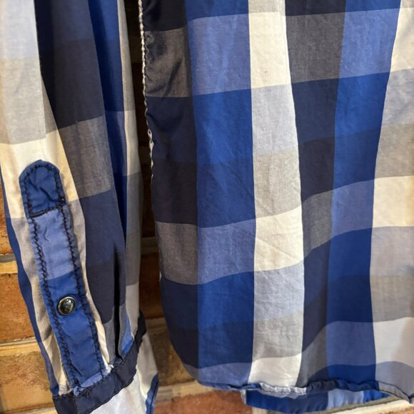 Mens Express LS Western Snap Plaid Shirt Blue & White Checkered Size M Vtg - Picture 4 of 9